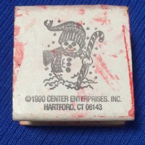 1990 Center Enterprises “Snowman Holding Candy Cane” Wood Mount Rubber stamp